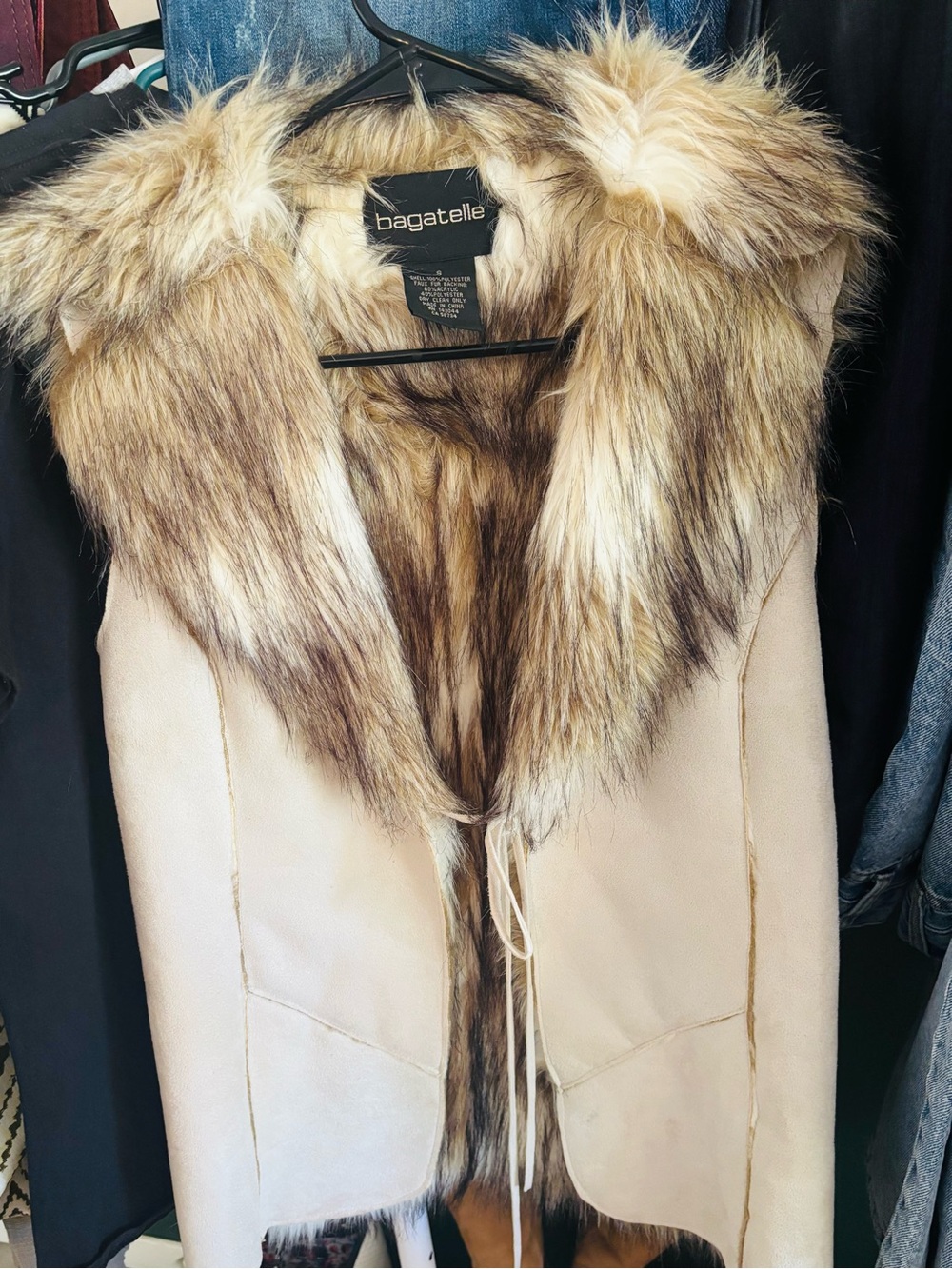 bagatelle Cream Vest with Faux Fur Trim in Natural Tones